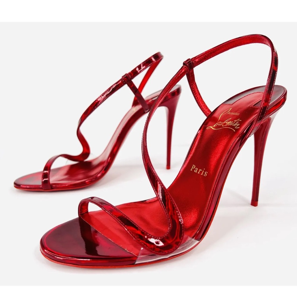CHRISTIAN LOUBOUTIN Rosalie Metallic Patent Leather Stiletto Sandals Size 38.5